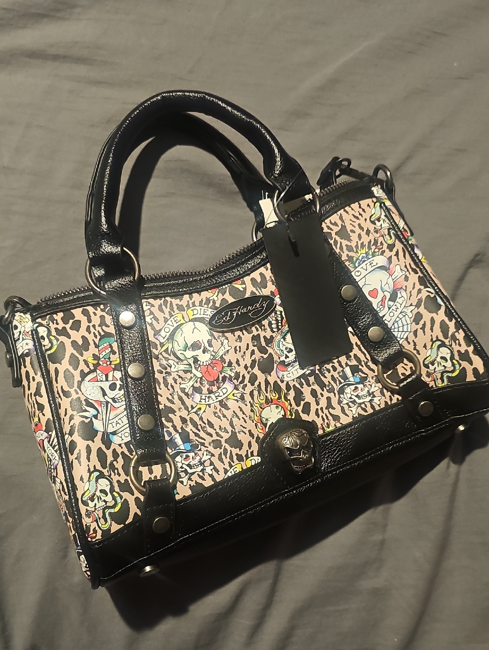 Ed Hardy Pink Leopard Tattoo Print Satchel